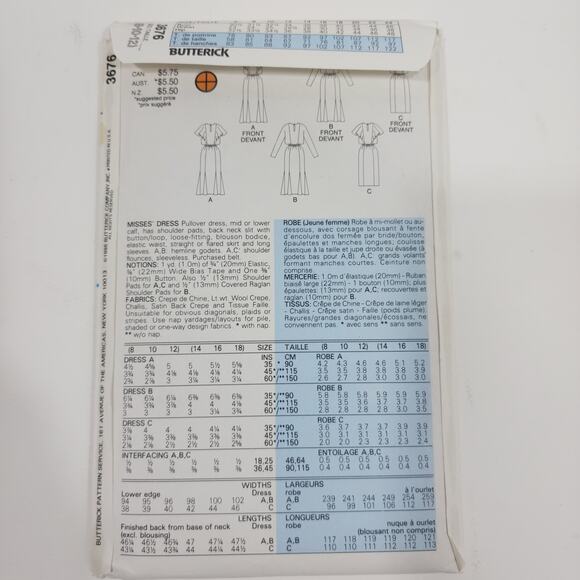 UNCUT Butterwick Woman's Dress Sewing Pattern Size 8-12 1986 Vintage - Picture 2 of 3